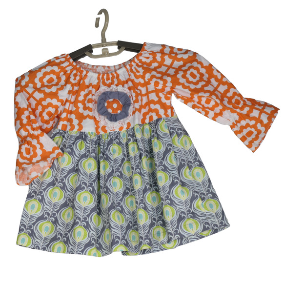 Baxter Beatrice Girls Dress Size 4T Fine Childrens Clothing Orange Gray Flower - Picture 2 of 13